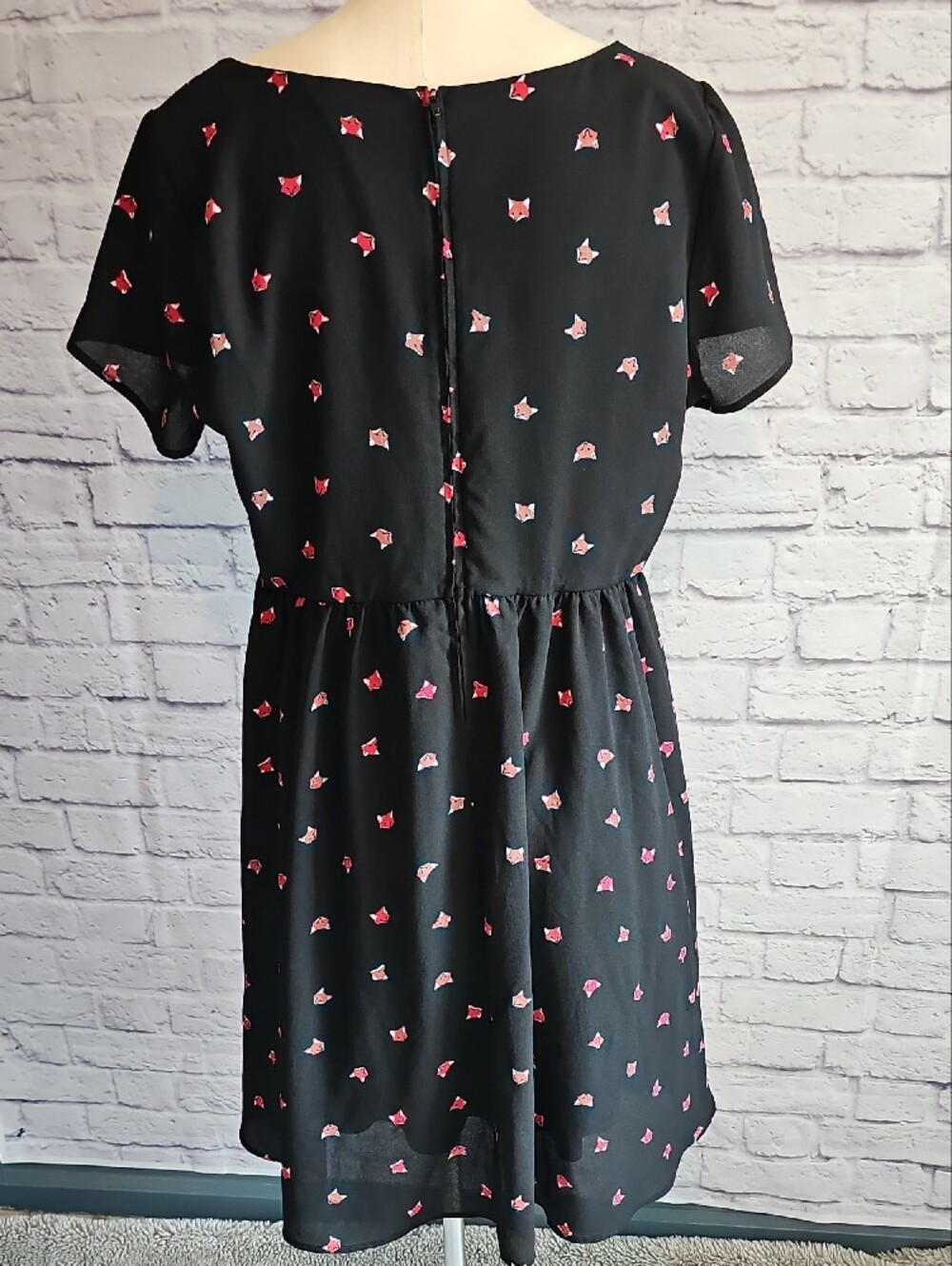 torrid Black Mini Dress with Pink Floral Dots - Picture 3 of 4